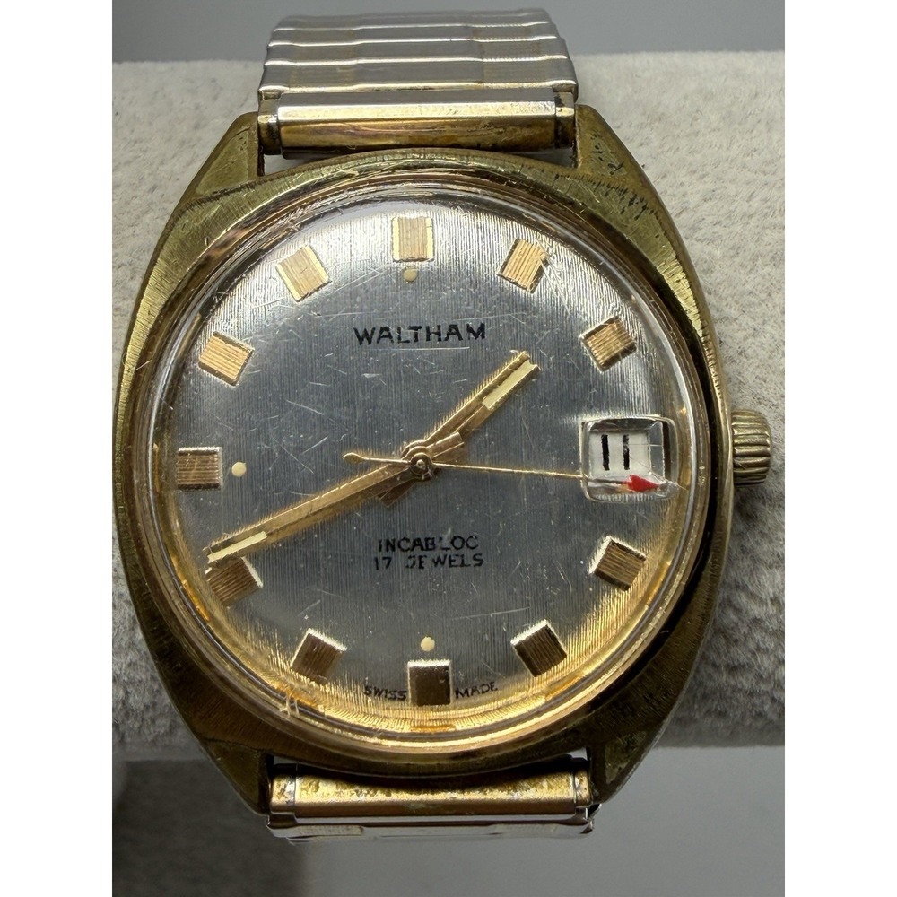 Waltham Bad Time Mens Manual Wind Watch 34MM 7" Vintage Swiss Made 17 Jewels